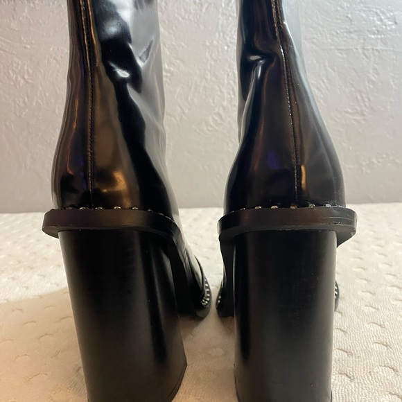 W Black Patent Heeled Boot with Silver Buttons along Sole - Picture 3 of 16